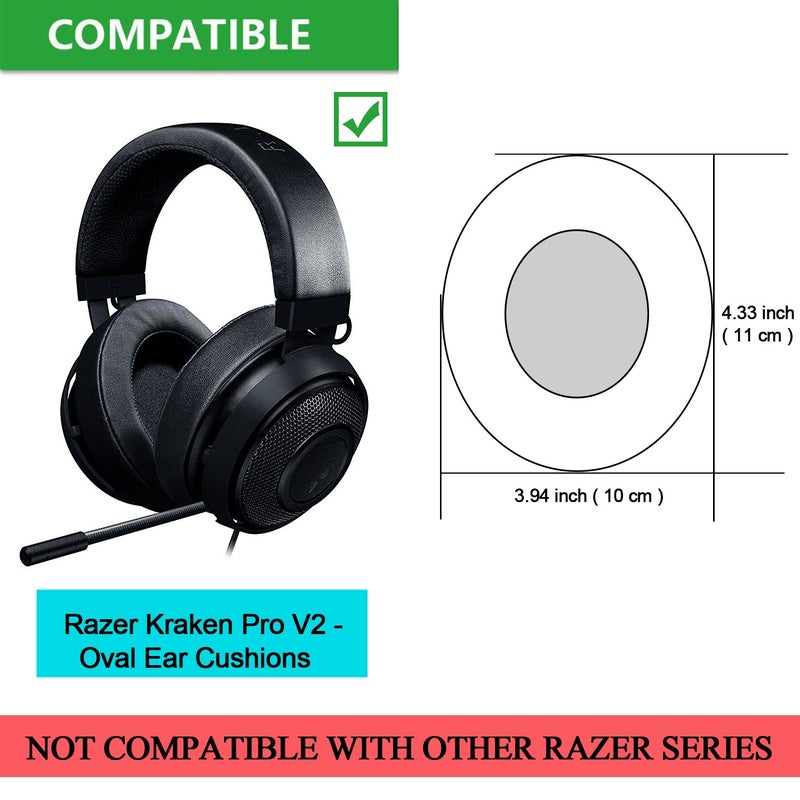 Jarmor Kraken Pro V2 - Oval Earpads, JARMOR Replacement Memory Foam Ear Cushion Kit Pad Cover for Razer Kraken Pro V2 - Oval Ear Headphone ONLY â€“ Oval (Black) - Image 2